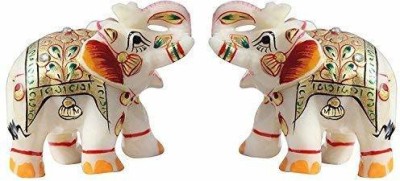 Notchcreation Marble Elephant Set of 2 For Home & Office Decorative Decorative Showpiece  -  5 cm(Marble, Multicolor)