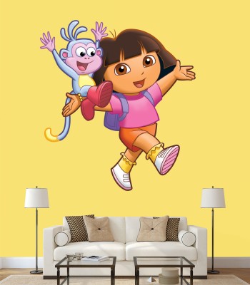 PARTHDECORE 60 cm DORA AND BOOTS WALL STICKER (45X60) CM Self Adhesive Sticker(Pack of 1)