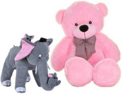 jimdar SOFT PINK HUGABLE TEDDY BEAR WITH CUTE MOTHER ELEPHANT AND HER BABY ELEPHANTS COMBO OFFER - 140 cm (Pink)  - 140 cm(Grey, White)