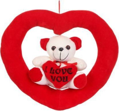 abhishek trading company I Love You Teddy In Heart Ring with Red Cap Teddy Soft Toy - 32 cm (Red) for Valentine Special (Red, White)  - 30 cm(Red, White)