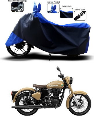 SEBONGO Two Wheeler Cover for Royal Enfield(Classic 350 Signals, Blue, Black)