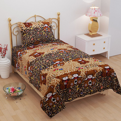 Waco creation 160 TC Cotton Single Printed Flat Bedsheet(Pack of 1, Coffee)