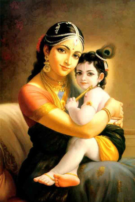 Baby Lord Krishna Paintings Collection - Yashoda with Krishna Waterproof Vinyl Sticker Poster || (12X18 inches) Fine Art Print(18 inch X 12 inch, Rolled)