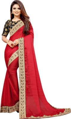 Barkiya Creation Embroidered Bollywood Chiffon Saree(Red)