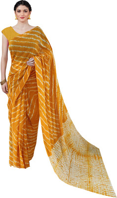 NIKHILAM Printed Daily Wear Pure Cotton Saree(Yellow)