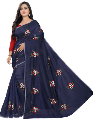 AAENA Embroidered Chanderi Chanderi Saree(Dark Blue)
