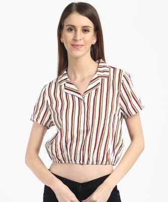 PEOPLE Women Striped Casual White Shirt