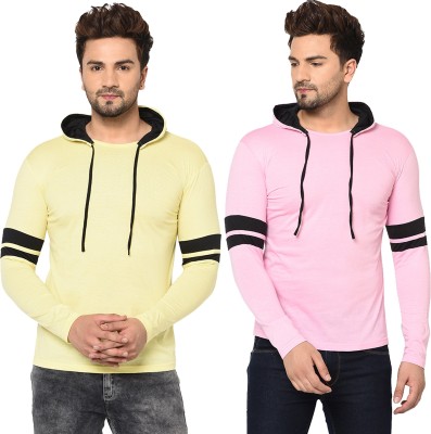 Tivy Solid Men Round Neck Pink, Yellow T-Shirt