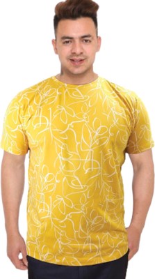 Daffodil Printed Men Round Neck Yellow T-Shirt