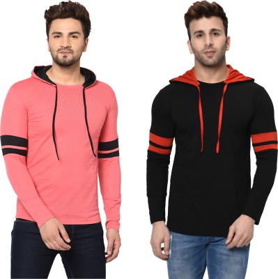 Adorbs Solid Men Hooded Neck Black, Pink T-Shirt