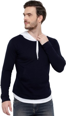 Phrill Colorblock Men Hooded Neck Dark Blue T-Shirt