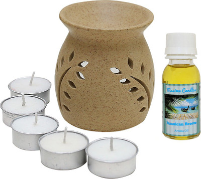 Maxime Candles Jamaican Breeze Aroma Oil, Diffuser, Diffuser Set Brown Spotted Ceramic Aroma Diffuser - Jamaican Breeze(7 x 1 Units)