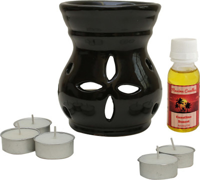Maxime Candles Coastline Sunset Aroma Oil, Diffuser, Diffuser Set Black 1 Flower Ceramic Aroma Diffuser - Coastline Sunset(7 x 1 Units)