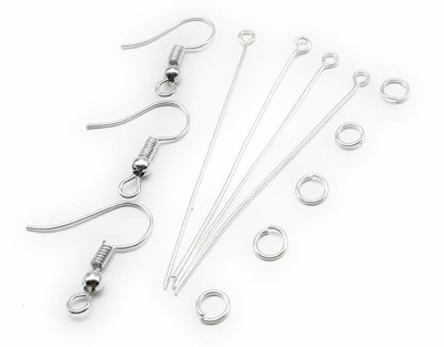 Crafto Silver Finished Combo of Jewellery Making Most Essentials Acessories Earring Hooks, Eye Pins & Jump Rings Pack of 50 pcs. Each