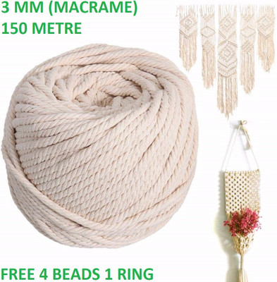 vmps 3MM (150 Meters) Cotton Cord Macrame Thread (Off-White)