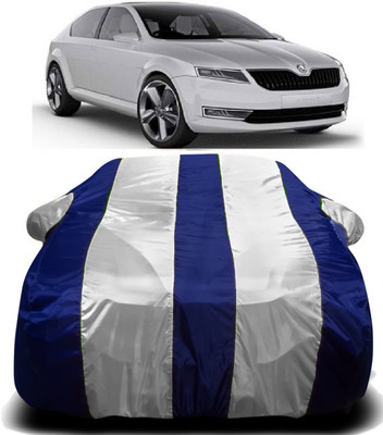 V VINTON Car Cover For Skoda Laura (With Mirror Pockets)(White, Blue)
