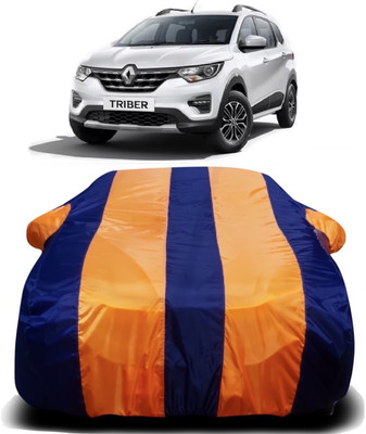 R Rayvin Star Car Cover For Renault Triber (With Mirror Pockets)(Orange, Blue)
