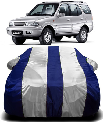R Rayvin Star Car Cover For Tata Safari (With Mirror Pockets)(White, Blue)
