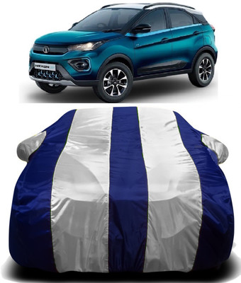 R Rayvin Star Car Cover For Tata Nexon EV (With Mirror Pockets)(White, Blue)