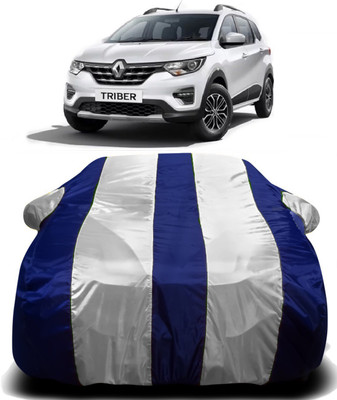 Swarish Car Cover For Renault Triber (With Mirror Pockets)(White, Blue)