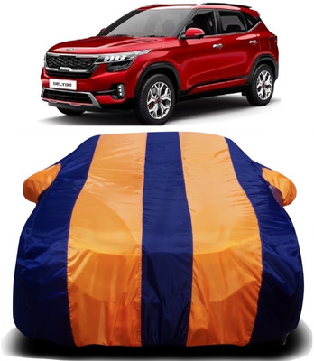 R Rayvin Star Car Cover For Kia SELTOS (With Mirror Pockets)(Orange, Blue)