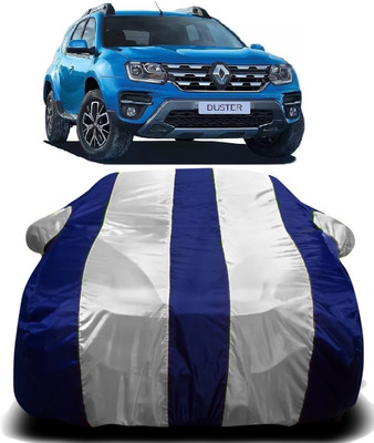 R Rayvin Star Car Cover For Renault Duster (With Mirror Pockets)(White, Blue)