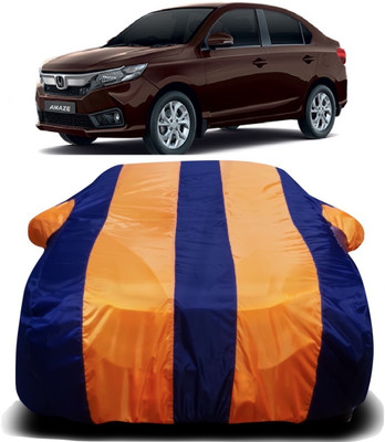 V VINTON Car Cover For Honda Amaze (With Mirror Pockets)(Orange, Blue)