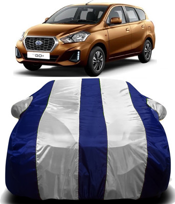 R Rayvin Star Car Cover For Datsun Go+ (With Mirror Pockets)(White, Blue)