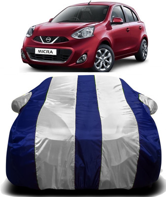 Swarish Car Cover For Nissan Micra (With Mirror Pockets)(White, Blue)