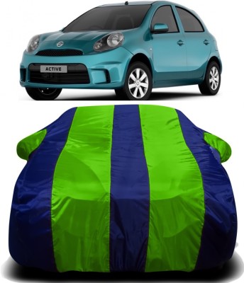 R Rayvin Star Car Cover For Nissan Micra Active (With Mirror Pockets)(Green, Blue)