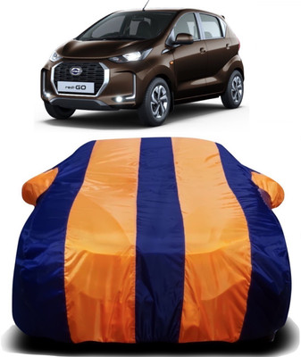 V VINTON Car Cover For Datsun Go (With Mirror Pockets)(Orange, Blue)