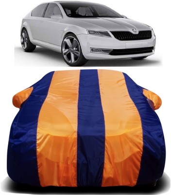 R Rayvin Star Car Cover For Skoda Laura (With Mirror Pockets)(Orange, Blue)