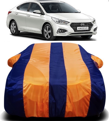 V VINTON Car Cover For Hyundai Fluidic Verna (With Mirror Pockets)(Orange, Blue)
