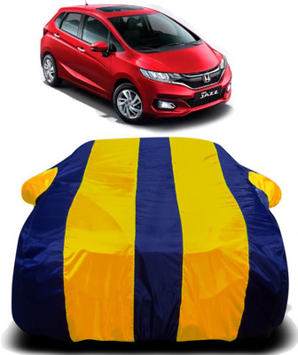 R Rayvin Star Car Cover For Honda Jazz Facelift (With Mirror Pockets)(Yellow, Blue)