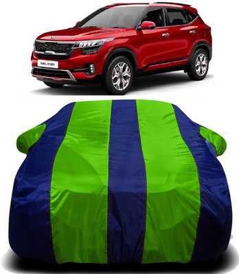 R Rayvin Star Car Cover For Kia SELTOS (With Mirror Pockets)(Green, Blue)