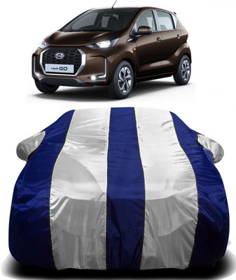 PVSTAR Car Cover For Datsun Go (With Mirror Pockets)(White, Blue)