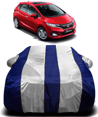 R Rayvin Star Car Cover For Honda Jazz Facelift (With Mirror Pockets)(White, Blue)