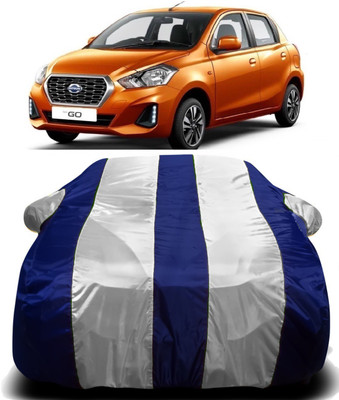 Swarish Car Cover For Datsun Go (With Mirror Pockets)(White, Blue)