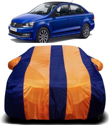 PVSTAR Car Cover For Volkswagen Vento (With Mirror Pockets)(Orange, Blue)