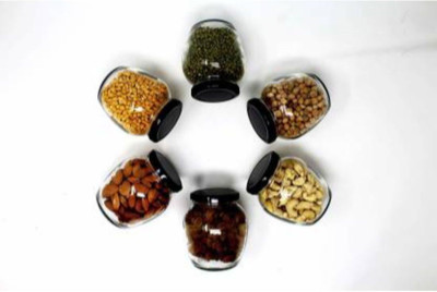 VINAR Glass Grocery Container  - 300 ml(Pack of 6, Clear)