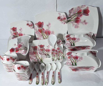 Radhe Crockery by ELEGAN Pack of 40 Melamin Dinner Set(Red)