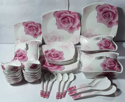 Radhe Crockery by ELEGAN Pack of 40 Melamin Dinner Set(White, Pink, Microwave Safe)