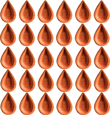 RAMANANDA POTTERY Clay Diya Deepak Clay Mitti Diya oil Lamp For Diwali Festival Hindu Pooja Article With Cotton Wick Batti - 30 Earthenware (Pack of 30) Table Diya Set (Height: 0.8 inch) Terracotta, Earthenware (Pack of 30) Table Diya Set(Height: 0.8 inch)