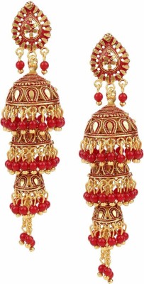 Aadiyatri Golden Alloy Bridal Jhumka Earrings for Women Brass Jhumki Earring