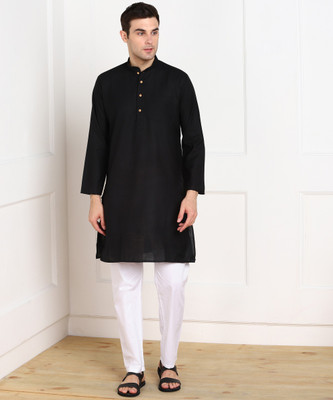 relevance Men Solid Straight Kurta(Black)