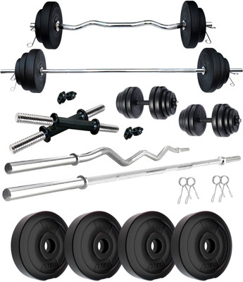 KRX 10 kg PVC 10 KG COMBO 2 WB-WA with One 5 Ft Plain Rod & One 3 Ft Curl Rod and One Pair Dumbbell Rods Home Gym Combo