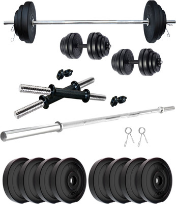 KRX 16 kg PVC 16 KG COMBO 9 with One 4 Ft Plain Rod and One Pair Dumbbell Rods Home Gym Combo