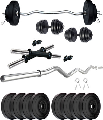 KRX 16 kg PVC 16 KG COMBO 3 WB-WA with One 3 Ft Curl Rod and One Pair Dumbbell Rods Home Gym Combo