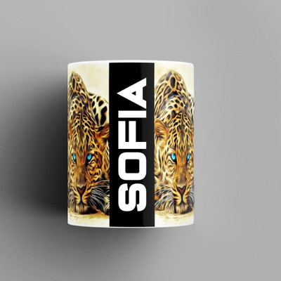 Beautum Name Printed Sofia Cheetah Design White Ceramic (350) ml. Model No:BMNAT020763 Ceramic Coffee Mug(350 ml)