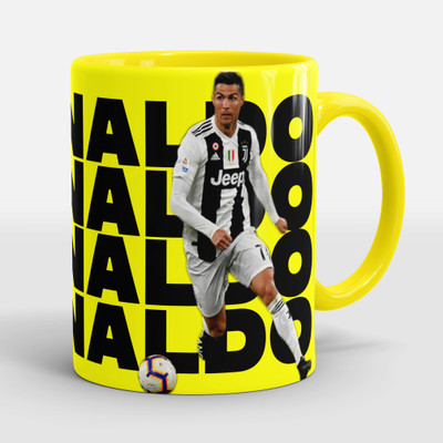 Sublikraft Cristiano Ronaldo 3 Tone Inner Colour Yellow Printed Ceramic Coffee Mug(330 ml)
